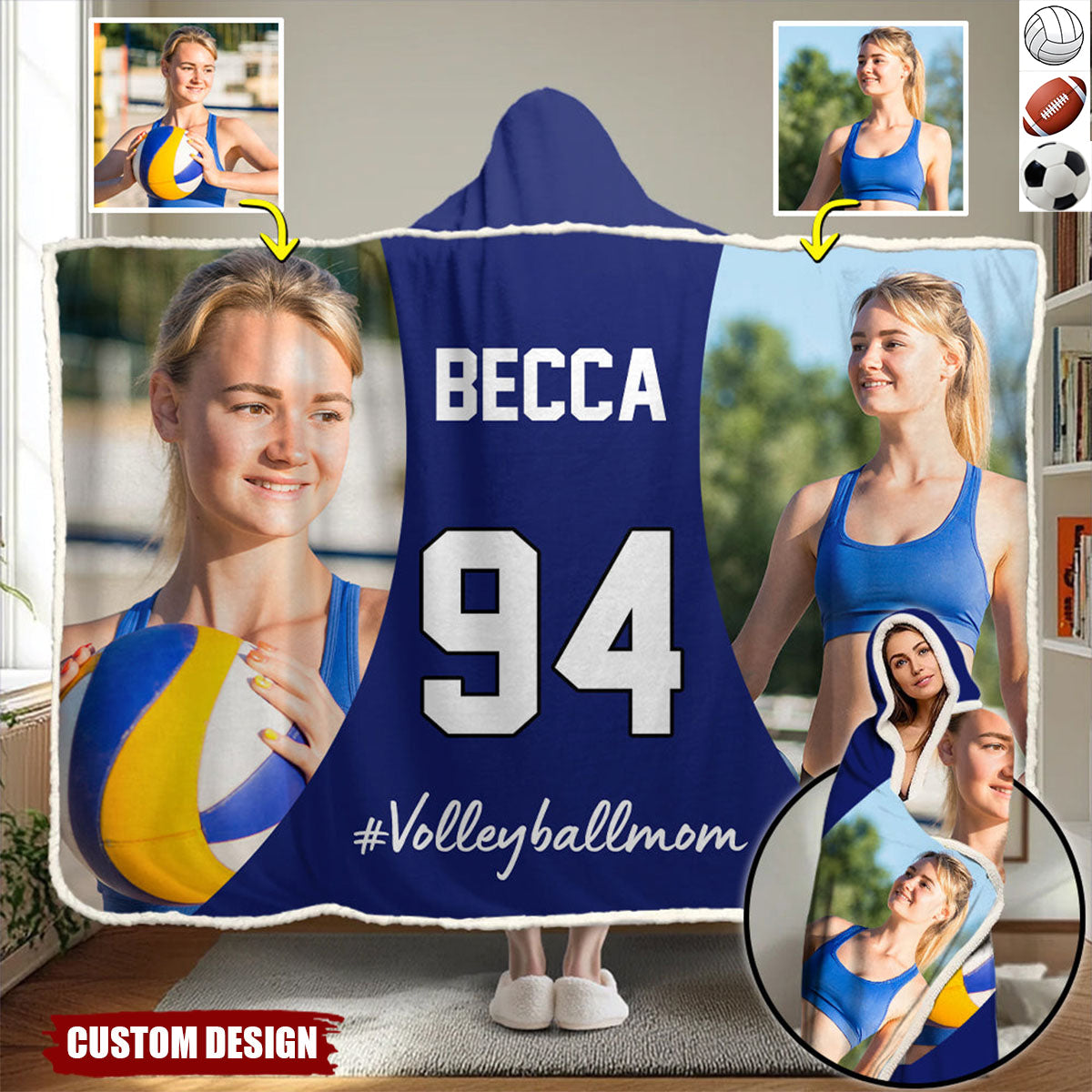 Personalized Photo Wearable Blanket Hoodie - Gift For Football,Soccer,Volleyball Lovers