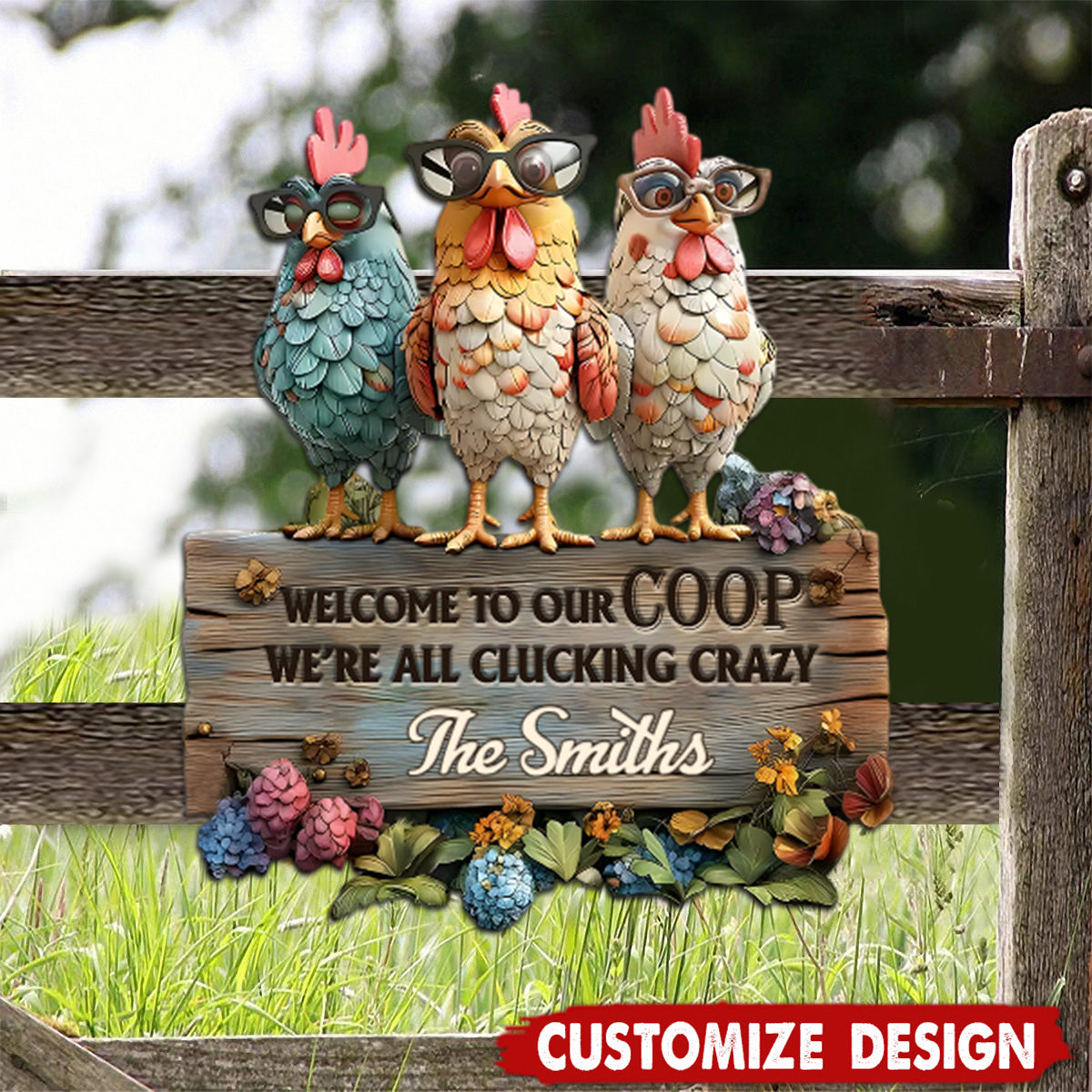 Welcome To Our Coop - Personalized Chicken Cut Metal Sign