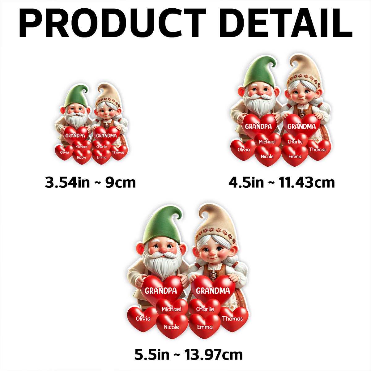 3D Effect Gnome Grandma Grandpa Mom Dad With Heart Kids Personalized Acrylic Fridge Magnet