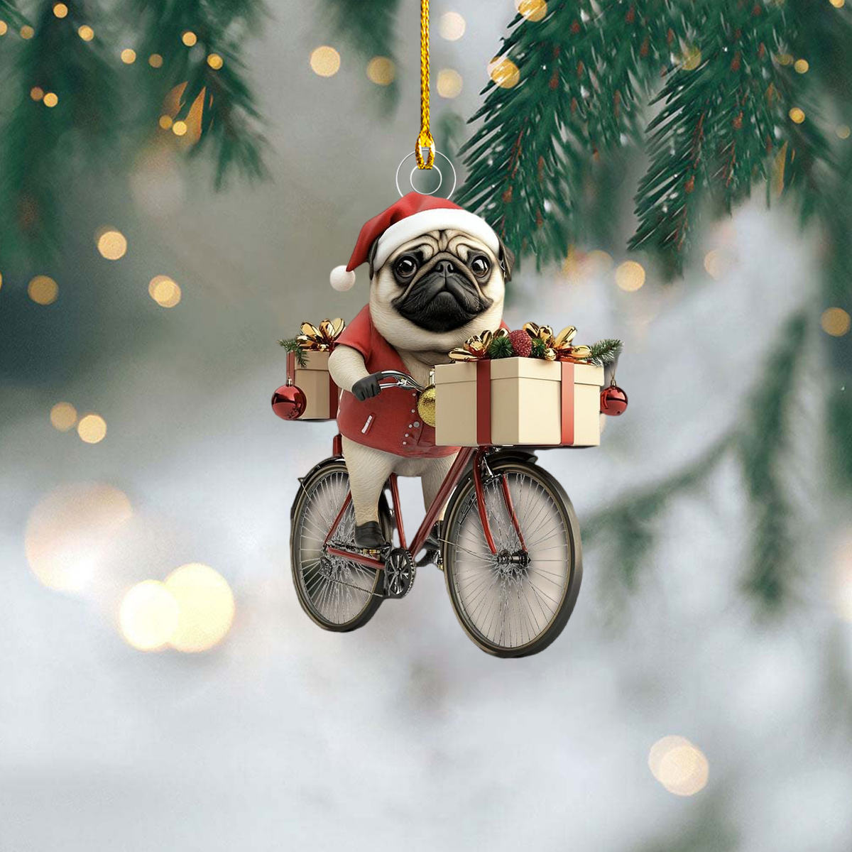 Funny Dog Riding a Bicycle Christmas Ornament - Gift For Dog Lovers - 2024 New Release