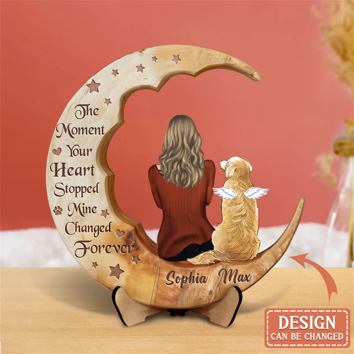 I'll Hold You In My Heart - Personalized Dog Mom Moon Wooden Plaque - Gift Idea Dog Lovers